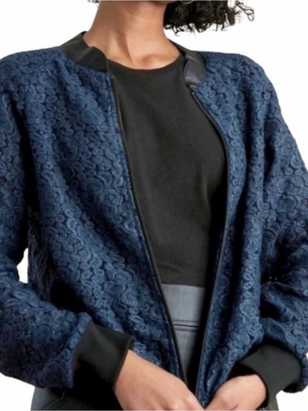 Stella & Dot Deep Navy Lace Bomber Jacket
